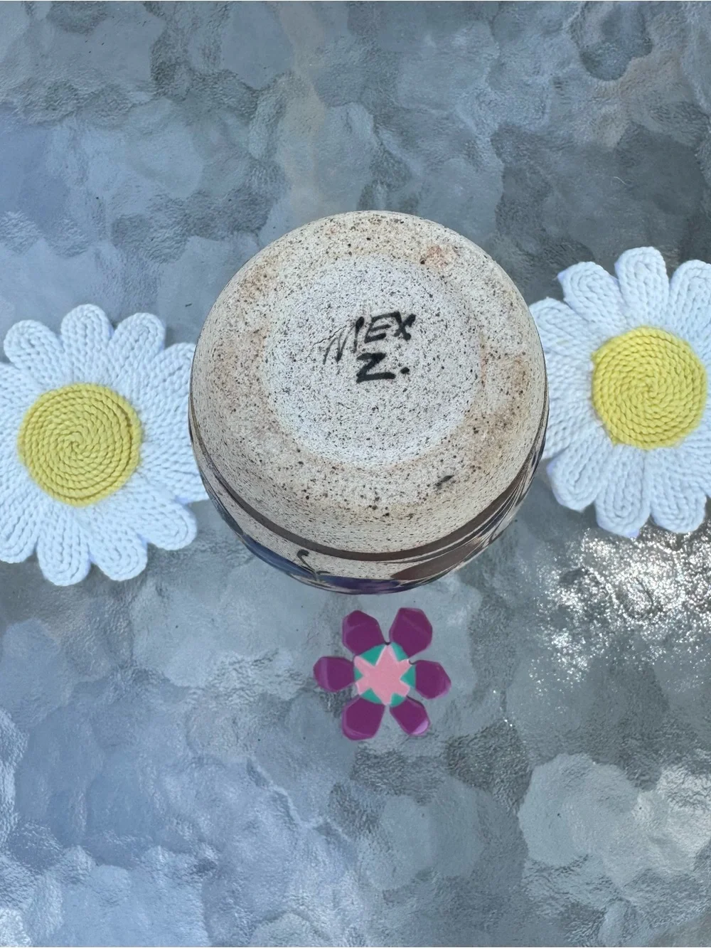Vintage Tonala Mexico Pottery Vase Signed Mex Z Blue Flower Boho Home Decor